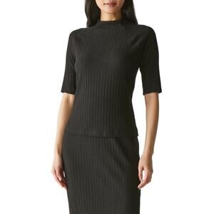 Michael Stars Nadine Luxe Jasper Elbow Mock Neck Top Long Sleeve Black SZ M NWT